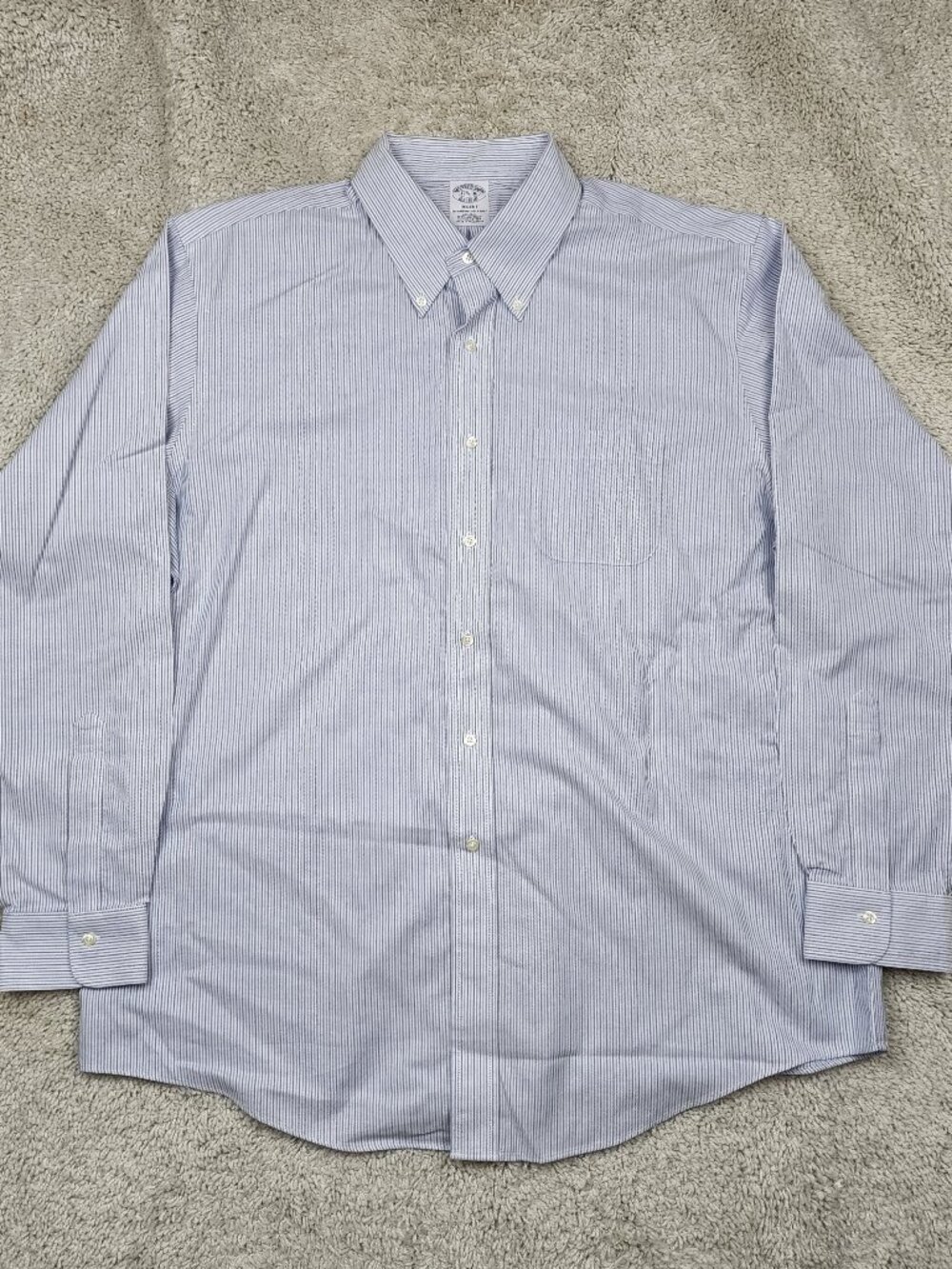 Brooks Brothers Button Down Shirt 17 1/2 - 36 Stripe Regent Blue All Supima VTG - Picture 1 of 6